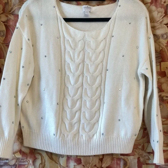 NY&Co White with mirrored sequins XS Sweater - Picture 2 of 7
